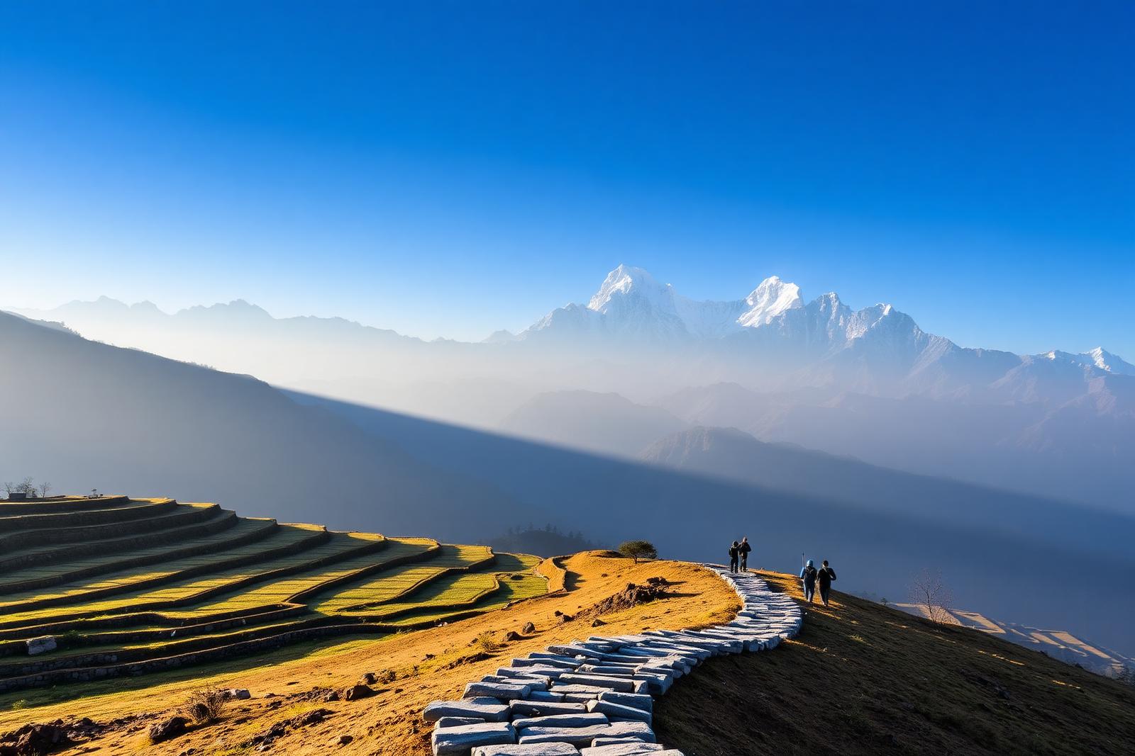 Annapurna-Massiv über terrassierten Feldern