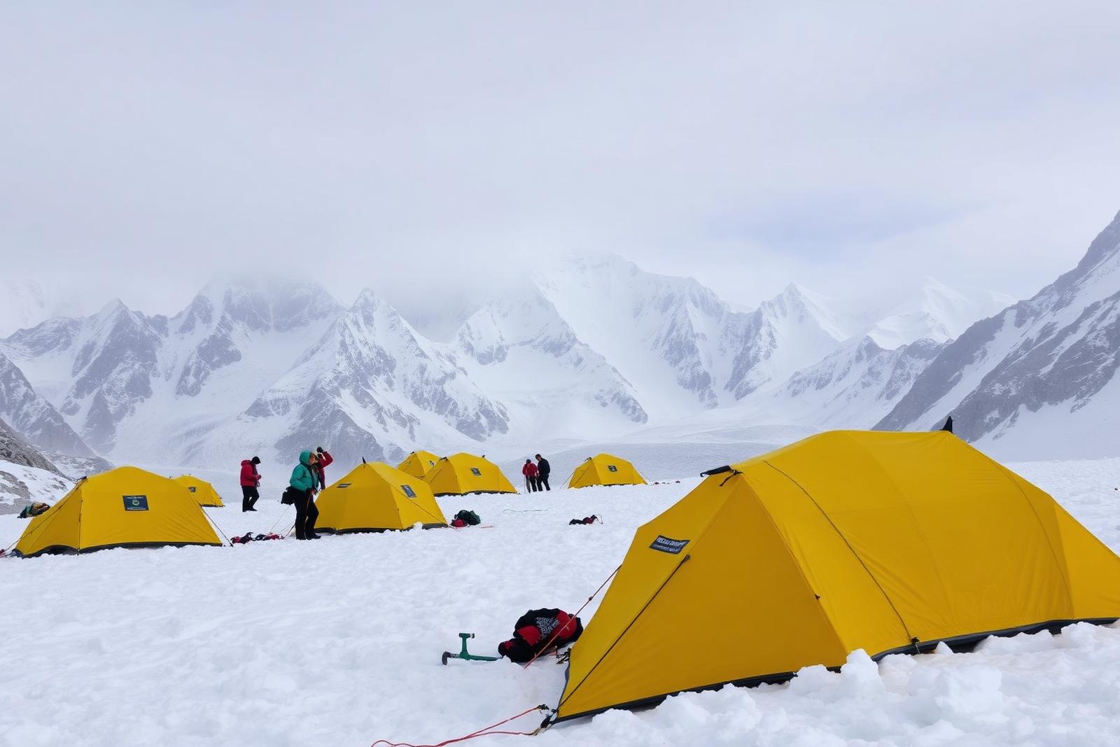 Hochlager einer Expedition auf einem Gletscher im Himalaya